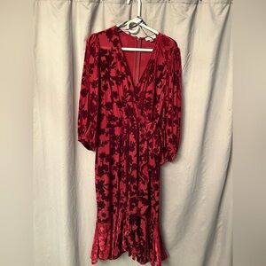 Beautiful Calvin Klein Red dress with velvet floral accents.